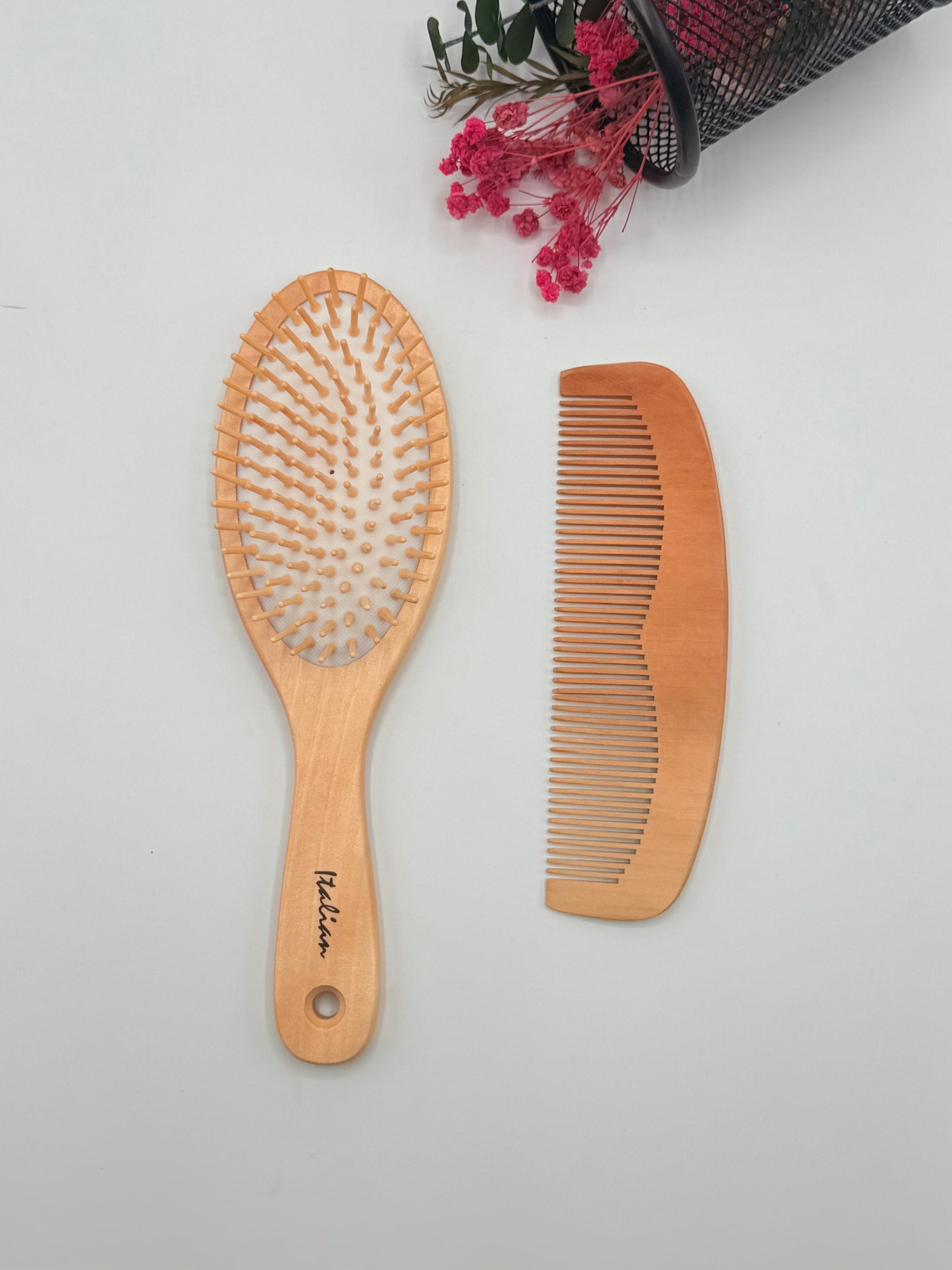 Wooden Hair Brush + Wooden Comb