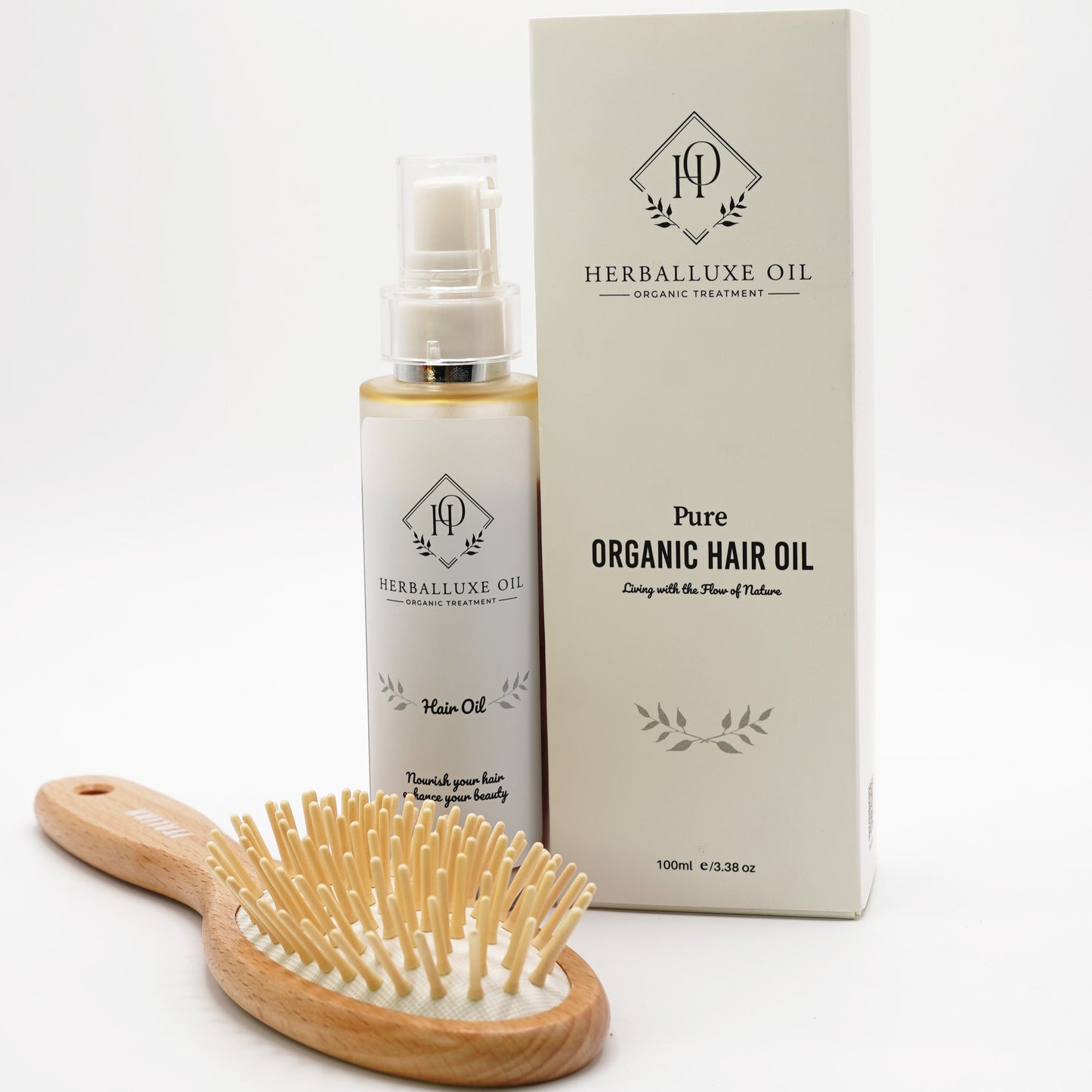 Organic Hair Oil with Neem Wooden Hair Brush
