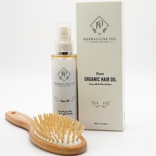 Organic Hair Oil with Neem Wooden Hair Brush