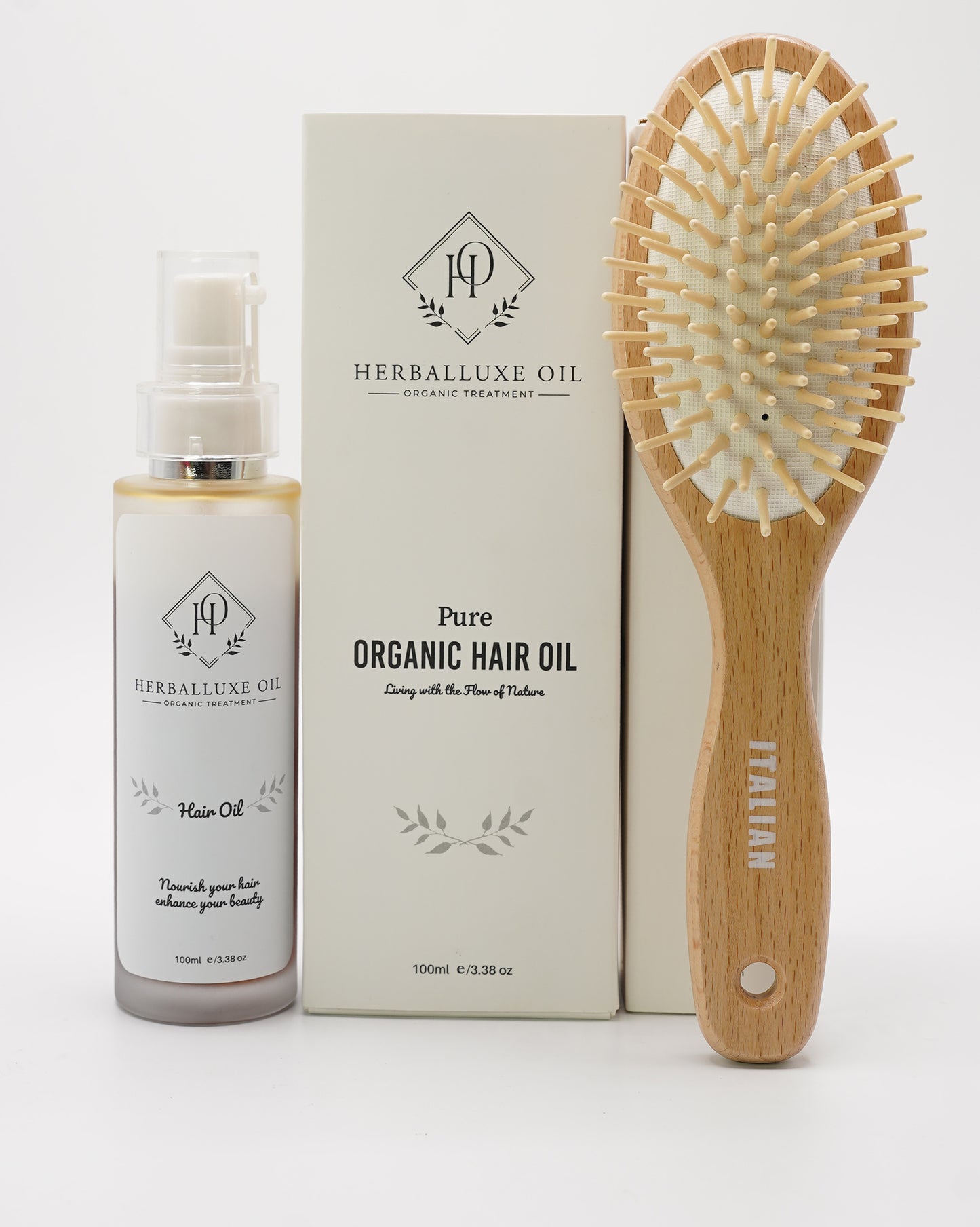 Organic Hair Oil with Neem Wooden Hair Brush