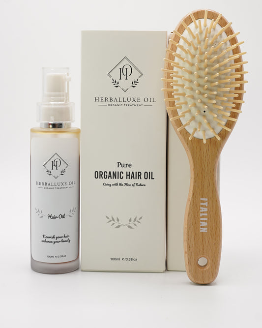 Organic Hair Oil with Neem Wooden Hair Brush
