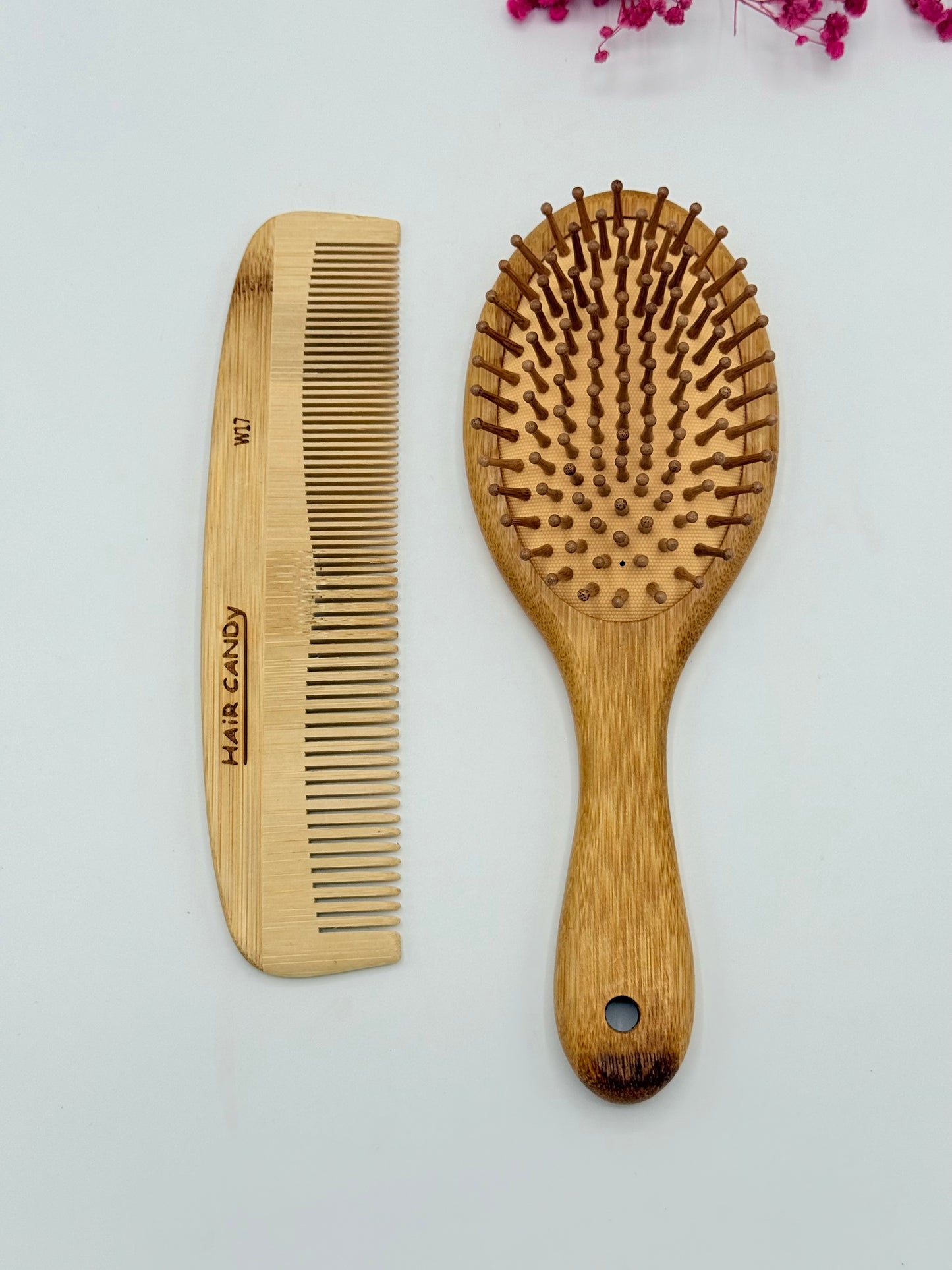 Large Bamboo Wooden Hair Brush & Comb - Set for Smooth & Healthy Hair