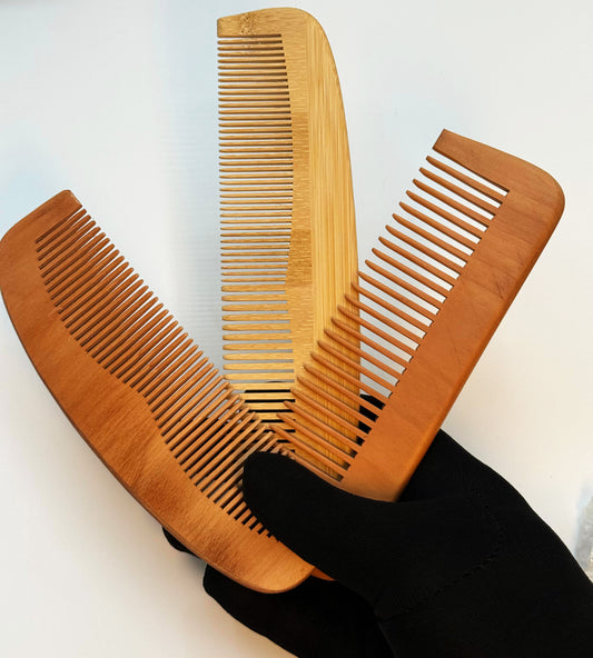 Anti Frizz Wooden Comb Set - Fine , Wide & Dual Teeth